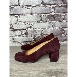 David Aaron Burgundy Maroon Suede Leather Round High Heels Women Sz 6.5M US/37EU